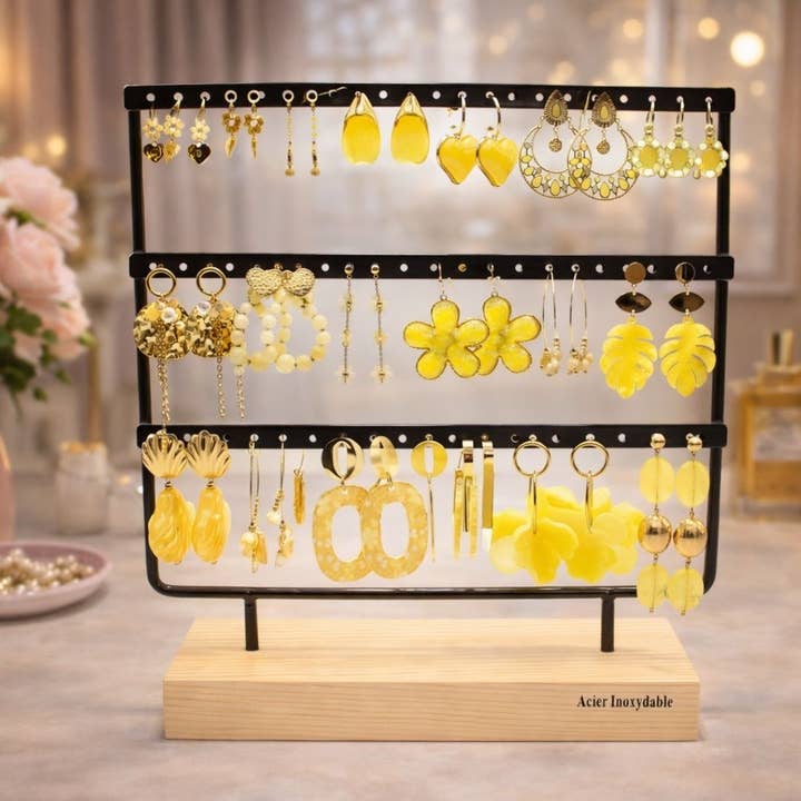 Pack de 18 boucles d'oreilles acier - jaune pour la vente par Reference Mode