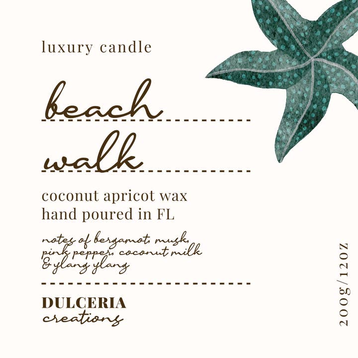 Dulceria Creations – wholesale Jar/filled candle – LUXURY HAND POURED CANDLE - BEACH WALK