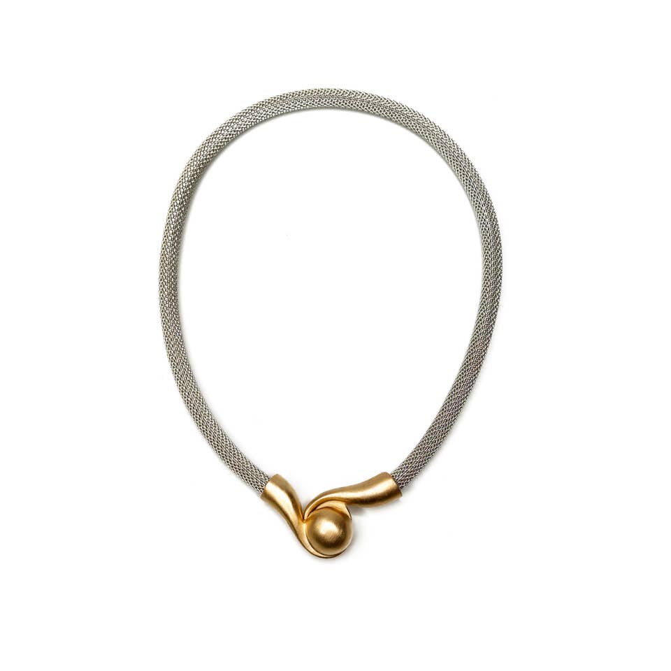 Mesh Necklace with Magnetic Swirl Ball Clasp for wholesale by Erica Zap Designs