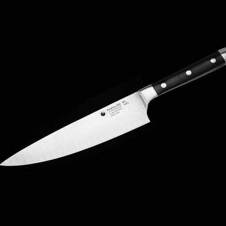 Ed Mahony - Wholesale Keukenmes - ZEN - Damascus 8" Chefmes, G10 Fibercarbon handvat