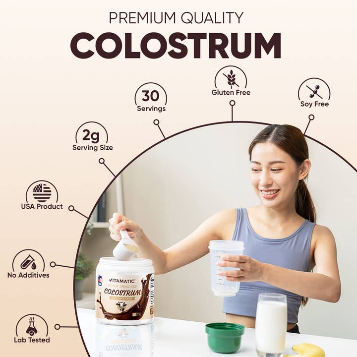 Vitamatic - Vente Supplément oral/vitamine - Vitamatic | Colostrum bovin en poudre 30 portions | Chocolat