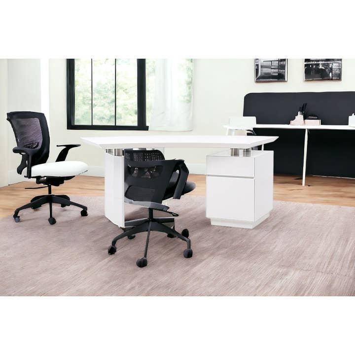 Greenwestons – wholesale Konsolbord – 59" Skrivbord för chef i vit stål med dubbla lådor1