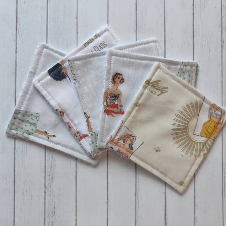 Vintage sewing reusable face wipes, eco friendly cloths for wholesale by Hannah and me