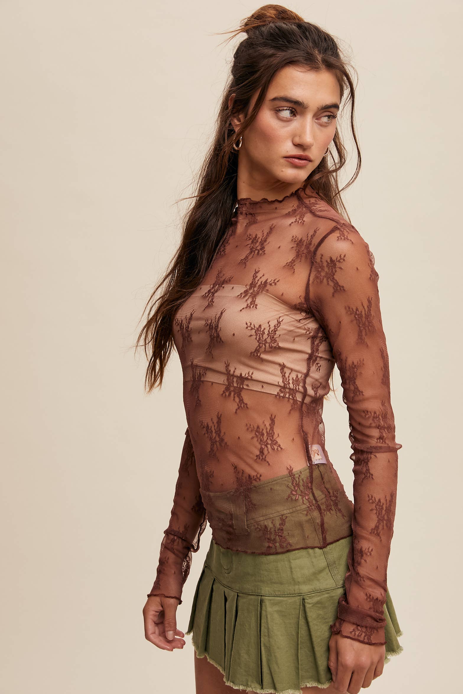 Listicle - Wholesale Blouse - Women's - Sheer Lace Long-Sleeve Top34