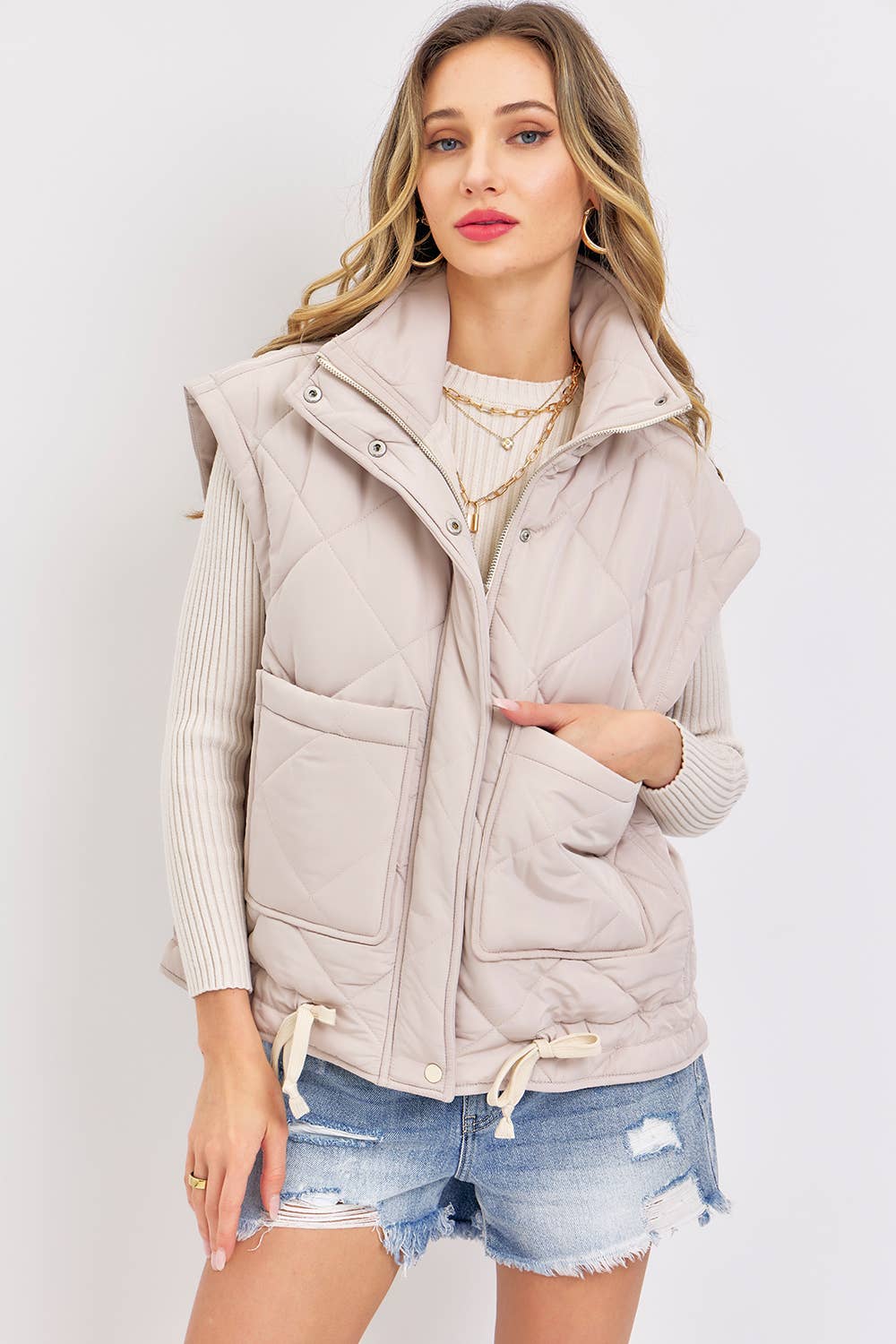 Sweet Lovely by Jen - Vendita all'ingrosso Gilè imbottito - Donna - GILET OVERSIZE IN PIUMINO TRAPUNTATO 21