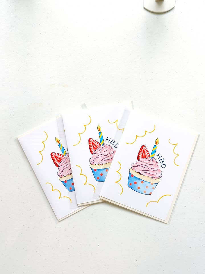 Strawberry Cupcake Birthday Card for wholesale by Aria Studio Crafts