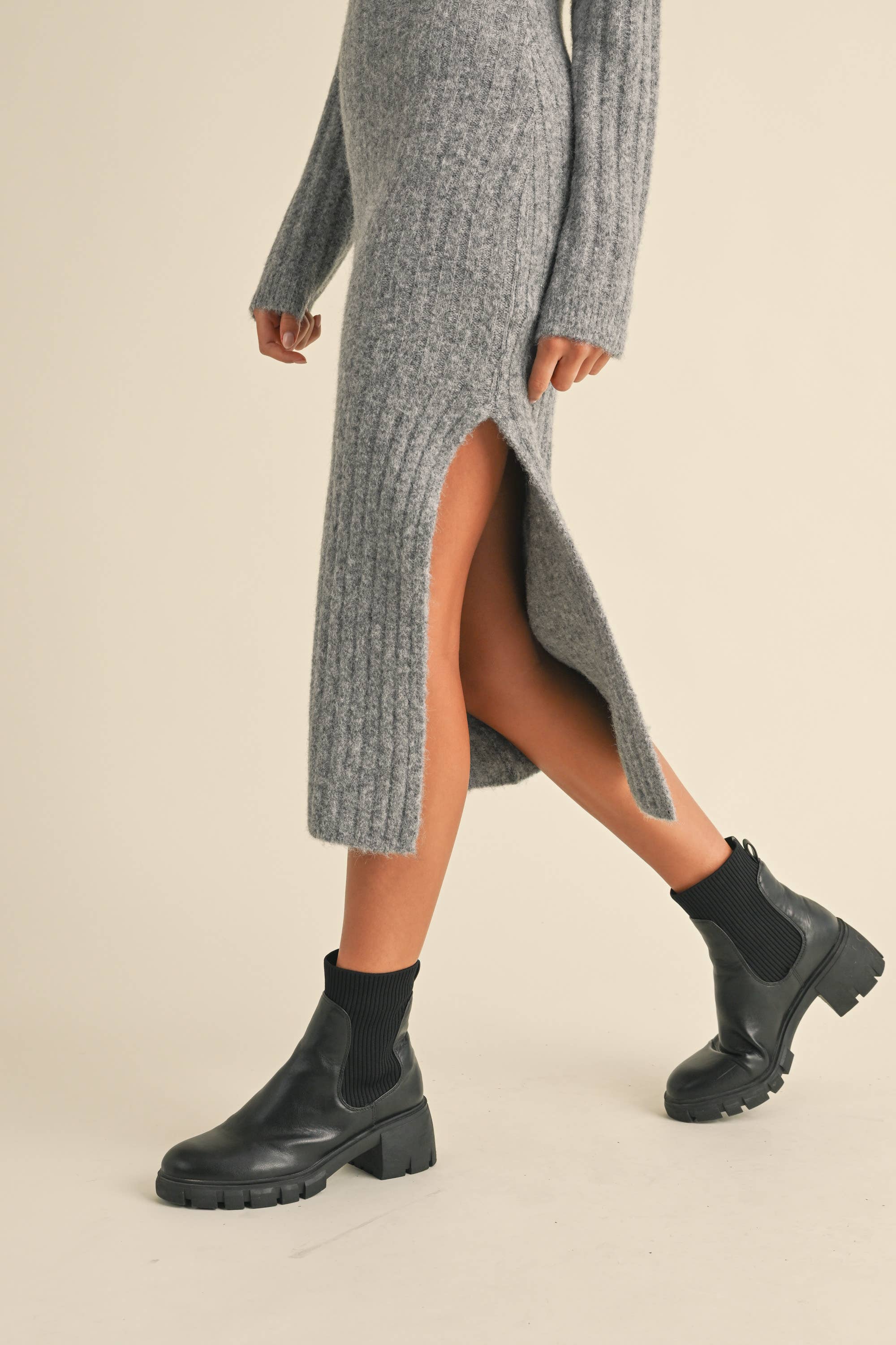 Klesis - Wholesale Dress - Women's - ID8811 COLLAR SWEATER MIDI DRESS WITH LONG SLEEVES8