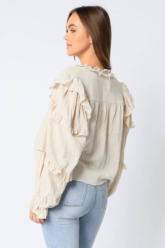Olivaceous - Wholesale Blouse - Women's - Ruffle Sleeve Cotton Top3