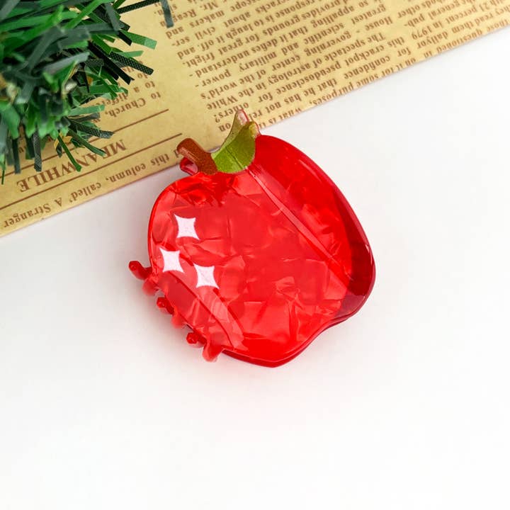 TheDivaSoap - Wholesale Hair Clip - Women's - 1.97'' Red Apple Hair Claw Clip, Christmas Holiday Hair Clip