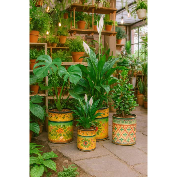 Hand Painted Colorful Iron Planters (Set of Three) for wholesale by Asia West