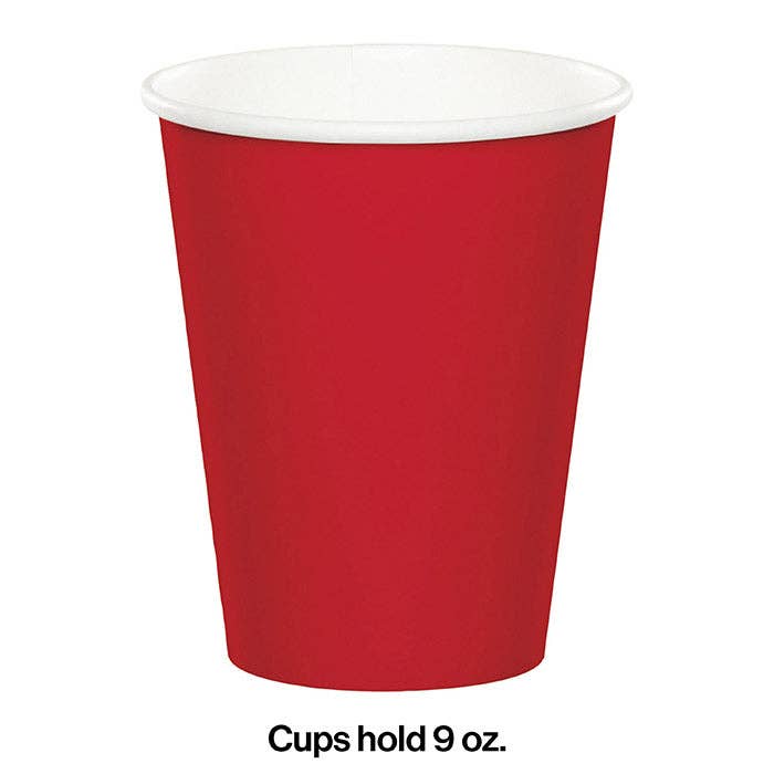 Bulk Party Decor - Wholesale Disposable Cup - Classic Red Value Friendly 9 oz Hot/Cold Paper Cups, 8/Pkg