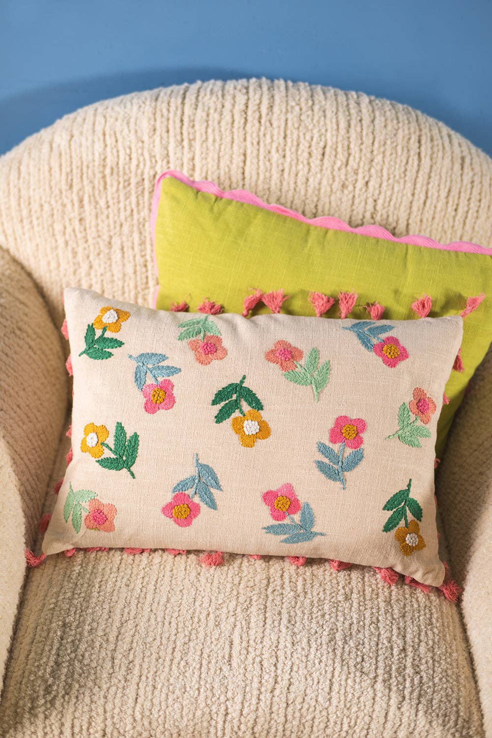 Ian Snow Ltd - Wholesale Chair cushion - Cream Embroidered Flowers Cushion Cover4