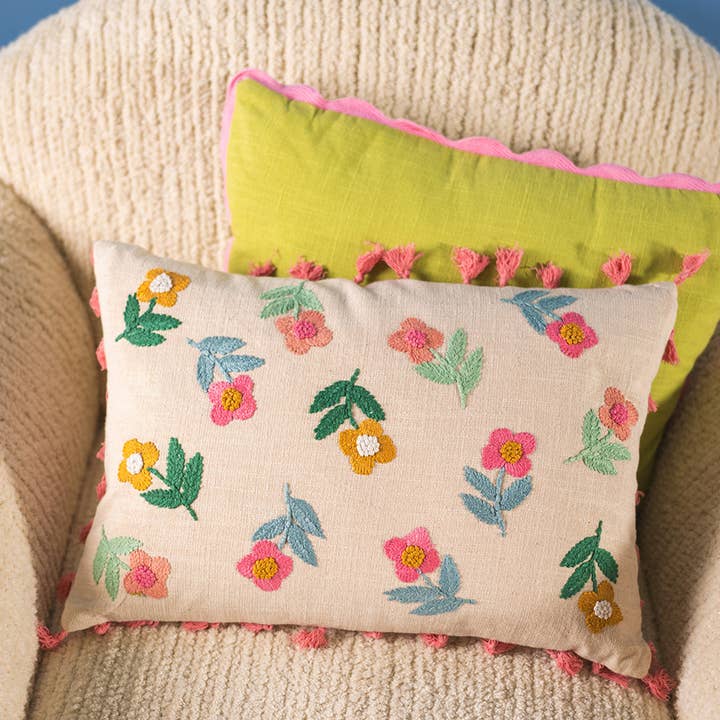 Ian Snow Ltd - Wholesale Chair cushion - Cream Embroidered Flowers Cushion Cover4