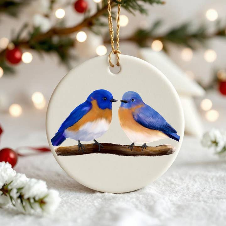 MerikaArt - Wholesale Ornament - Bluebird Pair Ceramic Ornament2