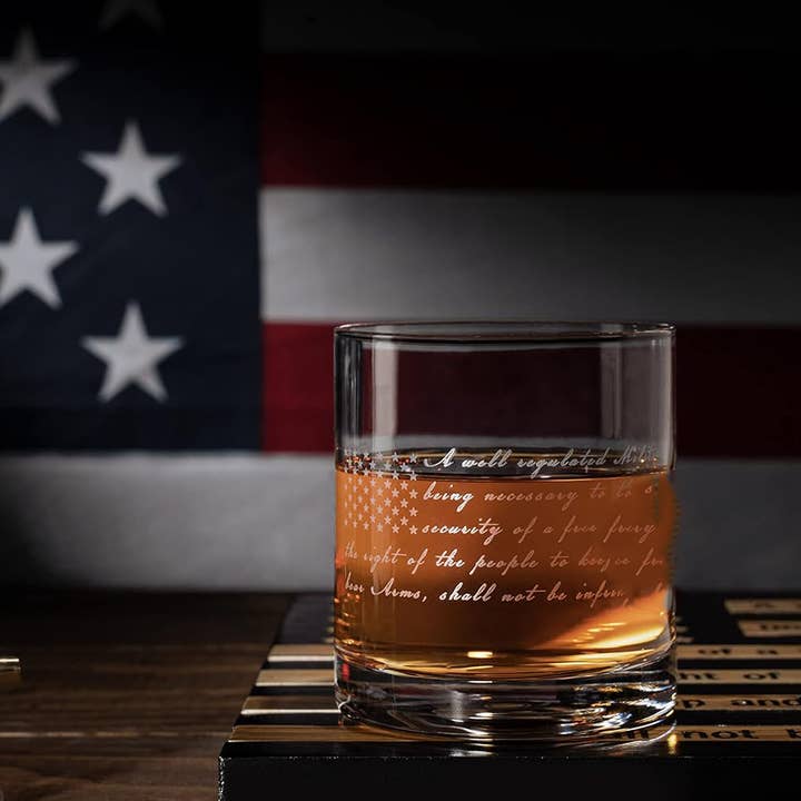 The Wine Savant / Khen Glassware - Wholesale Cocktail/Liquor Glass - 2nd Amendment Whiskey Glasses With Flag Base Set1