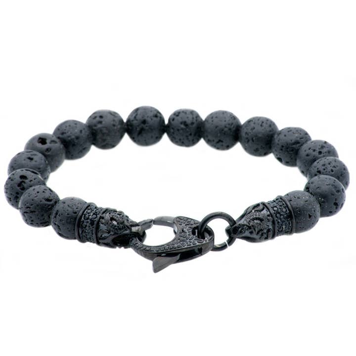 Herren echtes Lavastein schwarz überzogenes Perlenarmband für den Großhandel von Blackjack Mens Jewelry