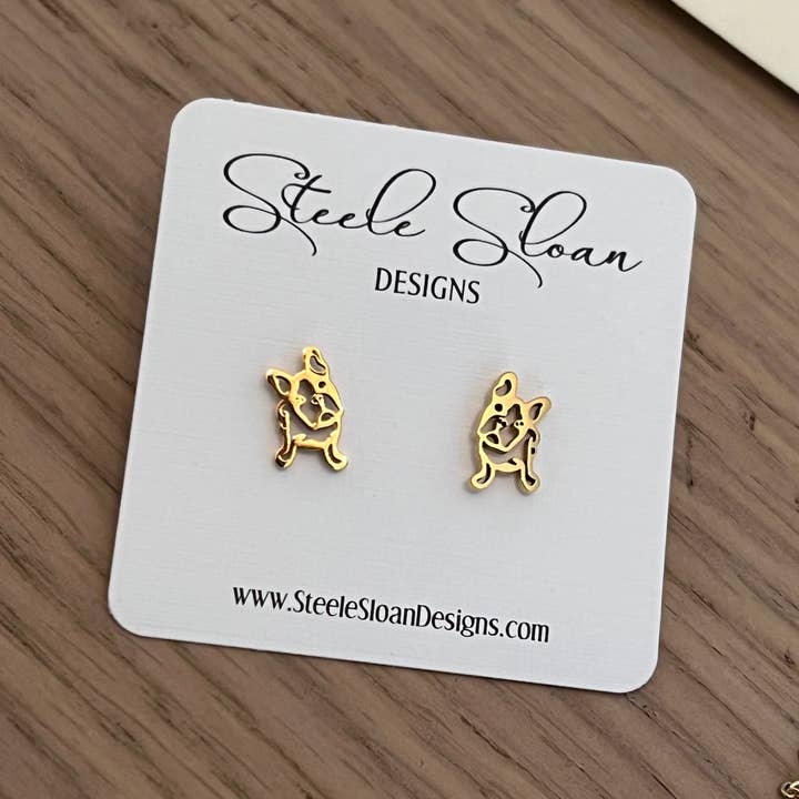 Steele Sloan Designs - Wholesale Stud/Post Earrings - CUTE French Bulldog Gold Stud Earrings- French Bulldog Gift1