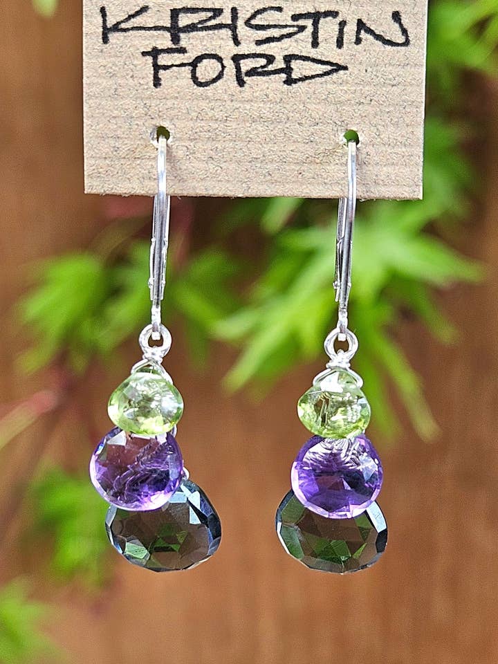Blue Slate Quartz & Amethyst Dangle Earrings DM-EBK02 for wholesale by KRISTIN FORD Jewelry With Meaning