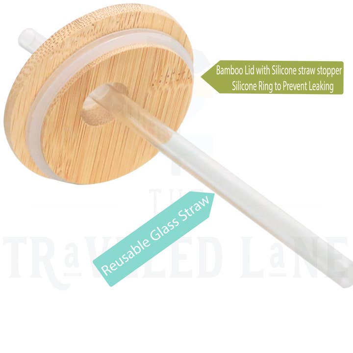 The Traveled Lane® - Wholesale Drinking Glass/Cup - Octopus 18oz Frosted Glass Tumbler & Bamboo Lid2