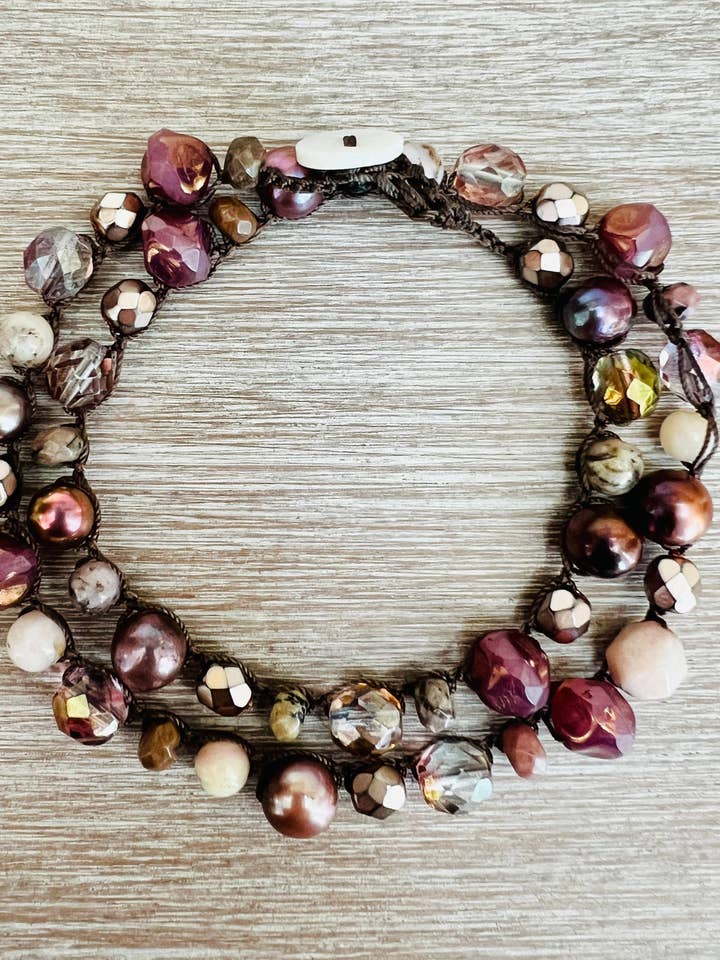 Antieke Roze Gehaakte Ketting Met Stenen En Parels voor wholesale door Twist Style