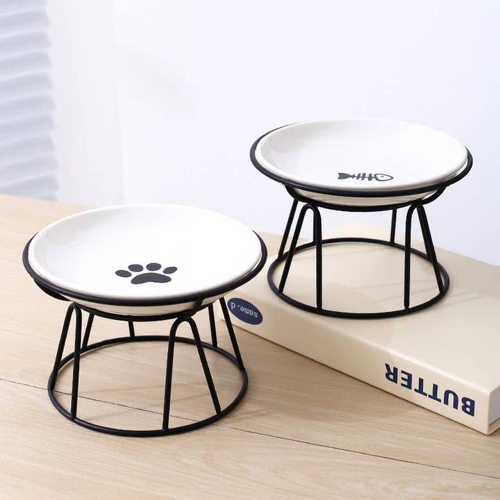 PAWPAWwholesale - Wholesale Pet Bowl - Cat/Dog - Fishbone Paw Ceramic Pet Bowl with Stand_CWMM59403