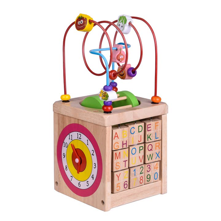 Fun Little Toys - Wholesale Wood Toy - Kids - Wooden Activity Cube Classic Bead Maze Toy Educational Learn