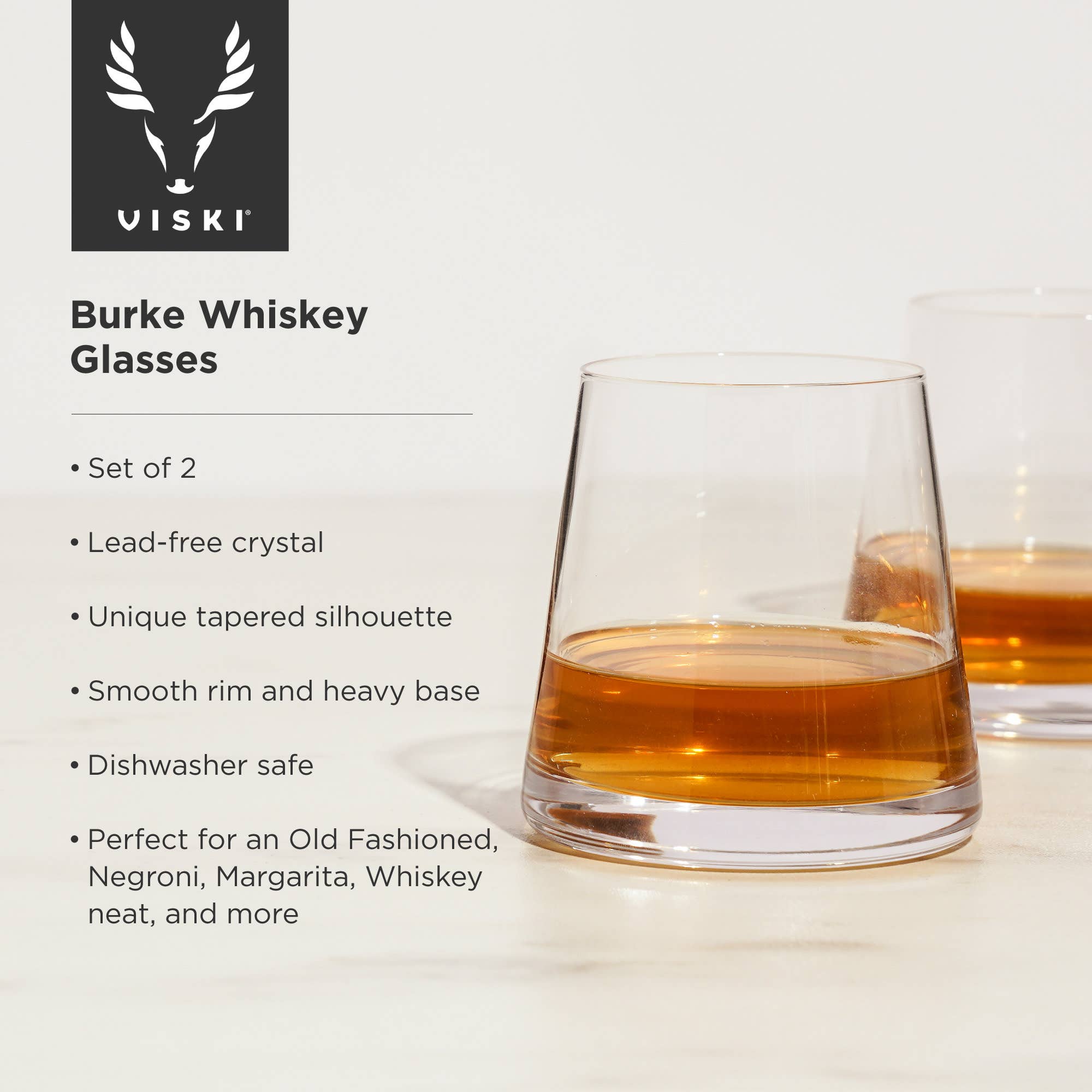 Viski - Wholesale Cocktail/Liquor Glass - Raye™ Burke Crystal Whiskey Glasses Set of 25