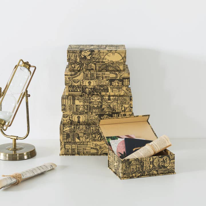 Soul & Lane - Wholesale Decorative Box - Set of 5 Vintage Voyage Decorative Cardboard Storage Boxes