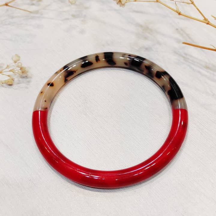 LOLO & YAYA - Wholesale Bangle Bracelet - Thick rigid bangle bracelet, 8mm, Justyna leopard in resin21