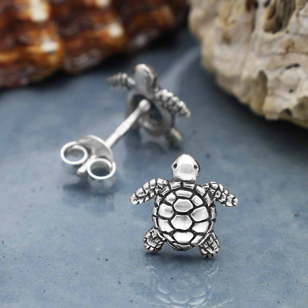 Nina Designs - Wholesale Stud/Post Earrings - Sterling Silver Baby Sea Turtle Post Earrings 10x10mm