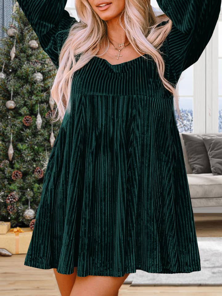 1 the Woman - Wholesale Dress - Women's - Tie Back Square Neck Velvet Babydoll Dress