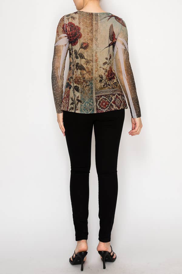 PÁSSARO VINTAGE Top de Malha Transparente com Manga Comprida Brilhante – 4847TP VINT BIRD para venda a revendedores na Faire1