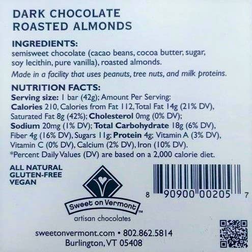 Sweet on Vermont Artisan Confections - Wholesale Chocolate Bar - Chocolate Bars - Dark  Roasted Almonds4