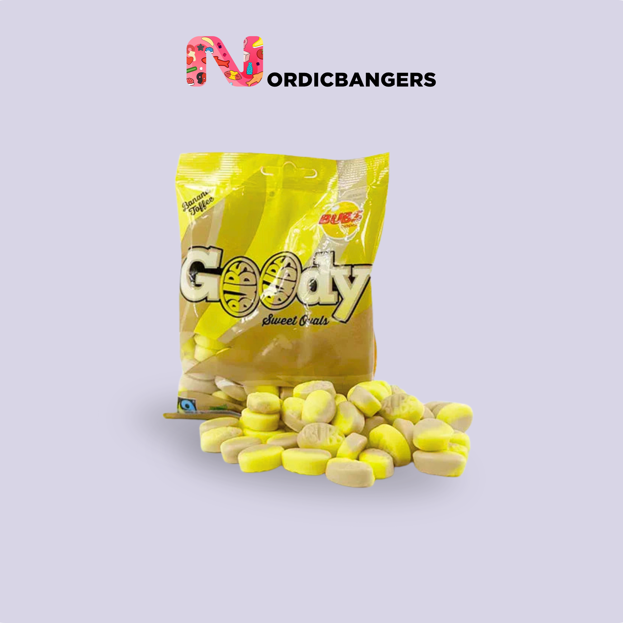 Nordicbangers - Swedish Candy Supply - Vendita all'ingrosso Caramelle gommose - Bubs Banana & Toffee Goodie – 90g Caramelle Vegane Svedesi4