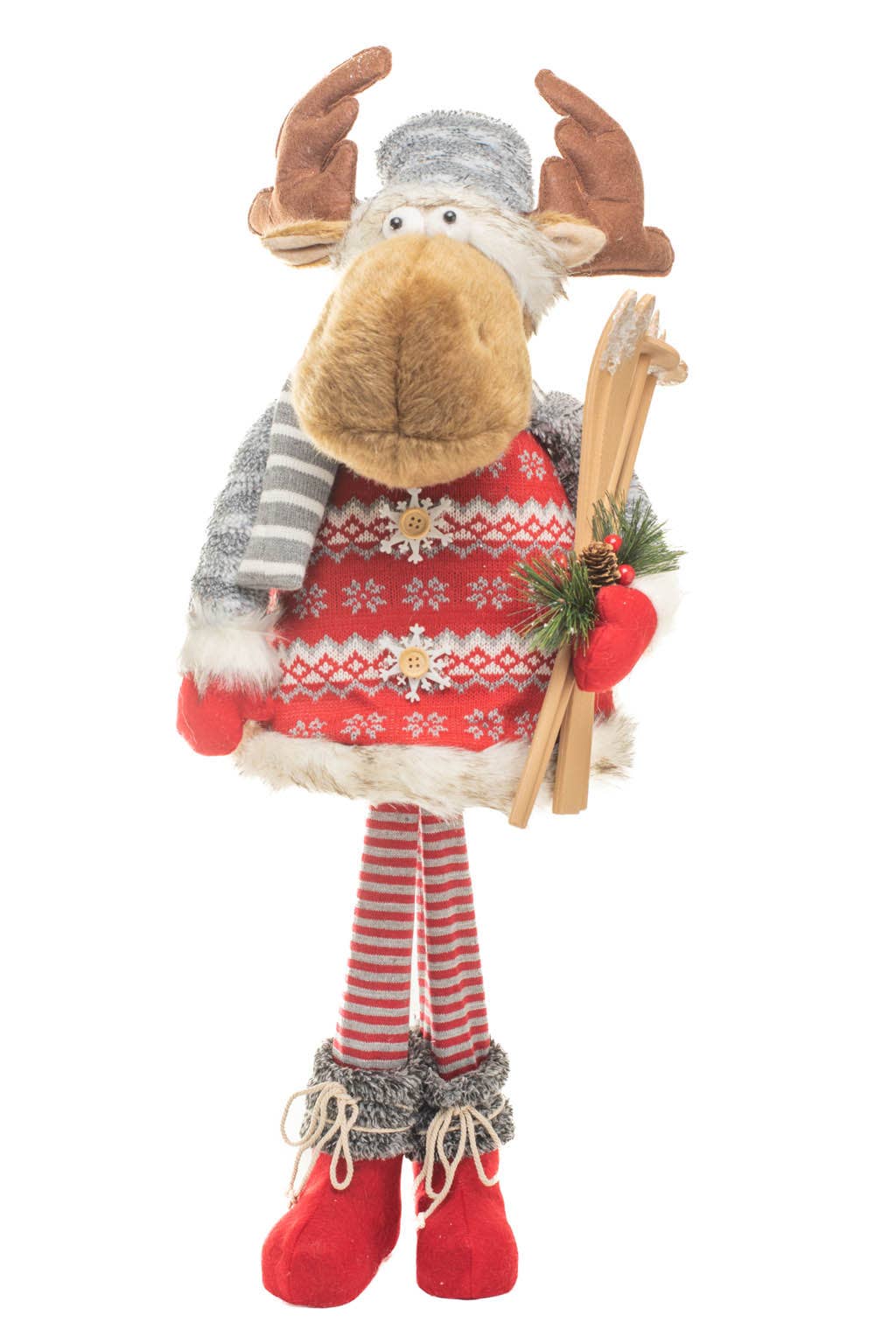 Starlight Collection - Wholesale Christmas Decoration - Red/Gray Moose Figurine with Skis0
