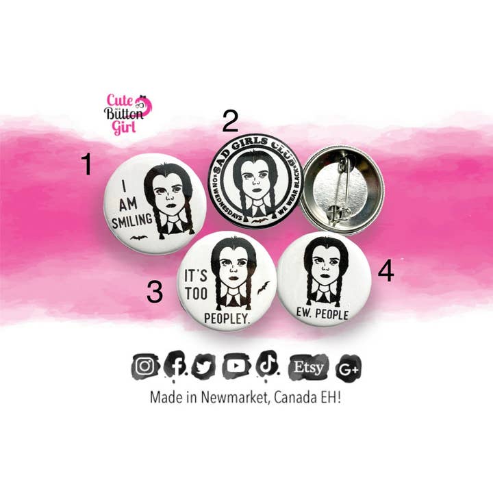 1.25in & 2.25in Wednesday for wholesale by Cute as a Button Girl