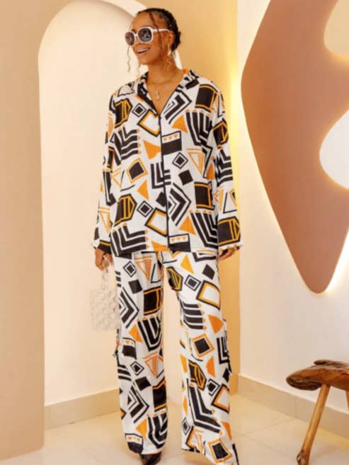 DUA MENKA - Wholesale Top & Pant Set (NOT Loungewear) - Women's - JI African Chiffon Shirt & Silk Pants Set – Vibrant & Elegant