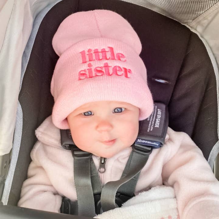 Child Beanie - Little Sister - Light Pink w/ Hot Pink for wholesale by Little Mama Shirt Shop