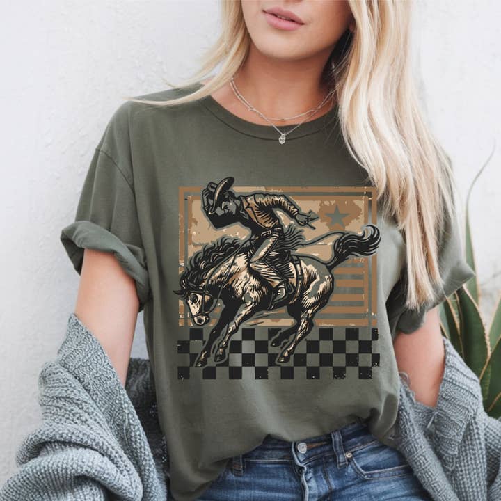 Checkered Cowboy Tee for wholesale by Beyoutiful