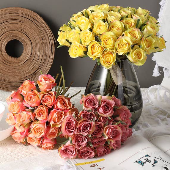 Sweet Home Deco - Wholesale Artificial flowers - 11''T Silk Rose Bud Flower Bouquet, 20 Single Rose Buds2