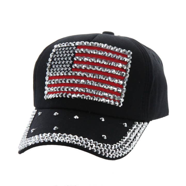 SP Sophia Collection - Wholesale Baseball Cap - Women's - Rhinestone American Flag Denim Baseball Cap2