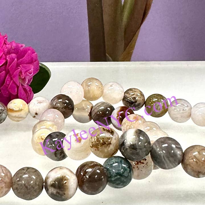 KayleeNYC - Wholesale Beaded Bracelet - 8mm Natural Bamboo Agate 7.5” Stretch Bracelet2