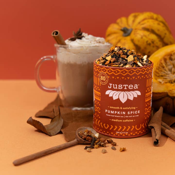JusTea - Wholesale Loose Tea - PUMPKIN SPICE Tin & Spoon - Organic, Fair-Trade, Black Tea