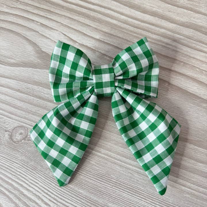 Emily's Weaving - Wholesale Hair Bow - Kids - Small Green Gingham Bow