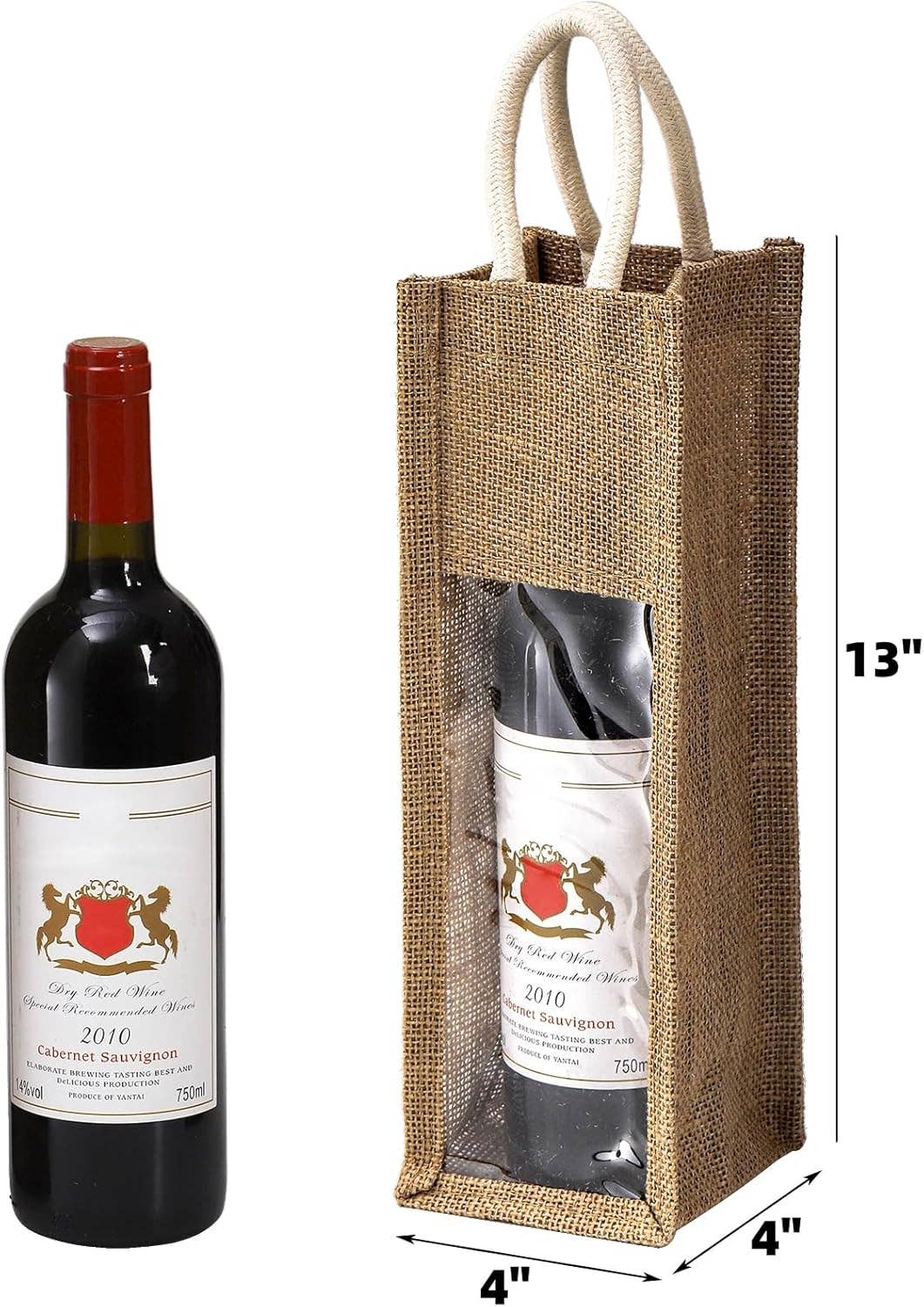 Alo Organic International – Großhandel Flaschentüte – Jutesäcke für Weinflaschen mit Fenster und Griff, einzeln1