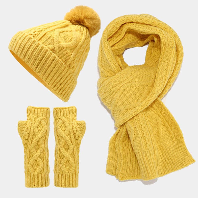 Dipped Shop - Wholesale Winter Accessory Set - Women's - Solid Color Twist Simple Knit Hat & Scarf Sets DPHS03428
