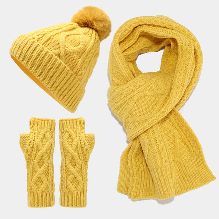 Dipped Shop - Wholesale Winter Accessory Set - Women's - Solid Color Twist Simple Knit Hat & Scarf Sets DPHS03428