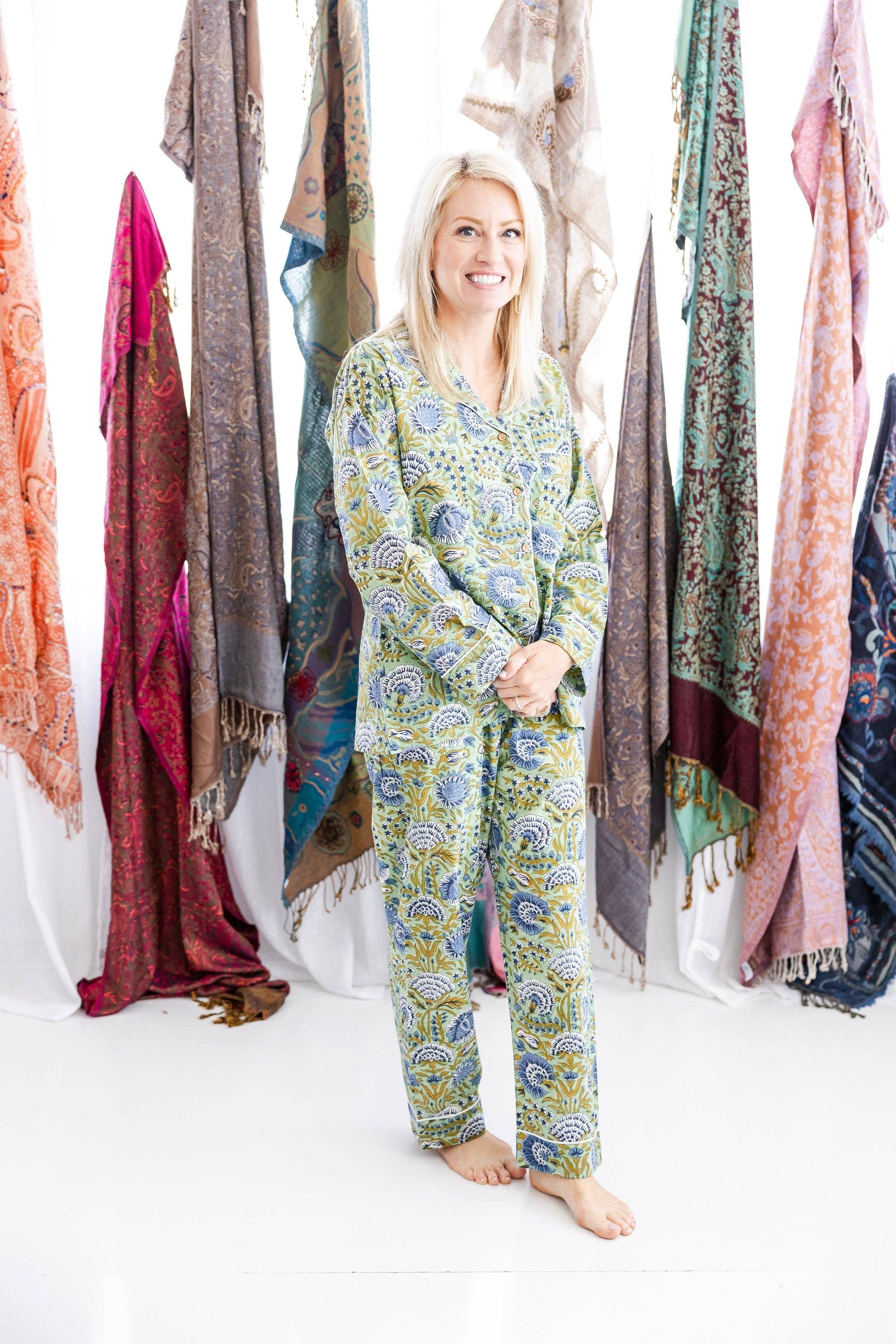 Rahab's Rope - Wholesale Sleepwear Set - Women's - Minted Motif Block Print Pajama Set - Pants4