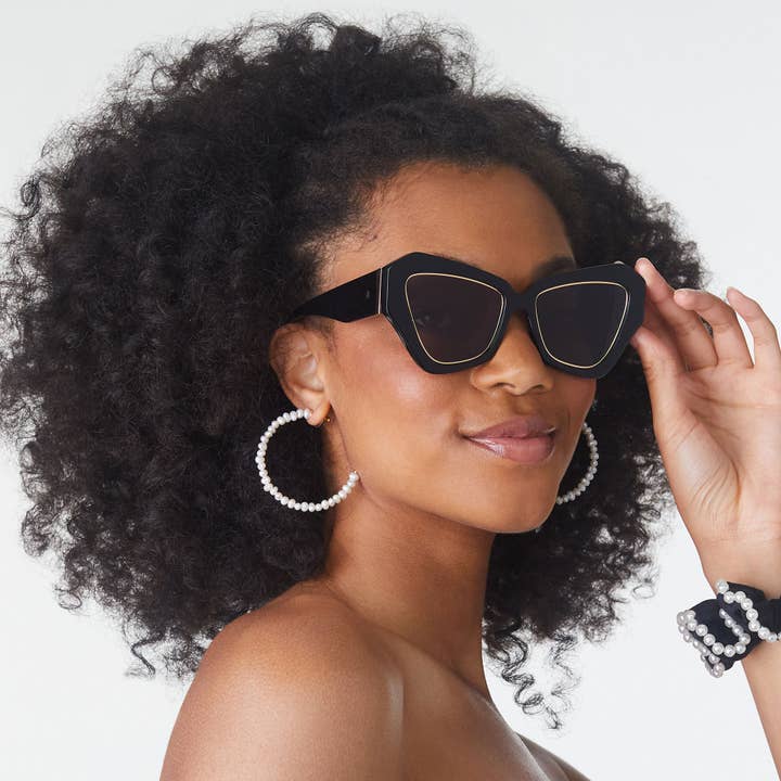 Lele Sadoughi - Wholesale Sunglasses - Women's - Jet Gold Lara Wide Cat-eye Sunglasses