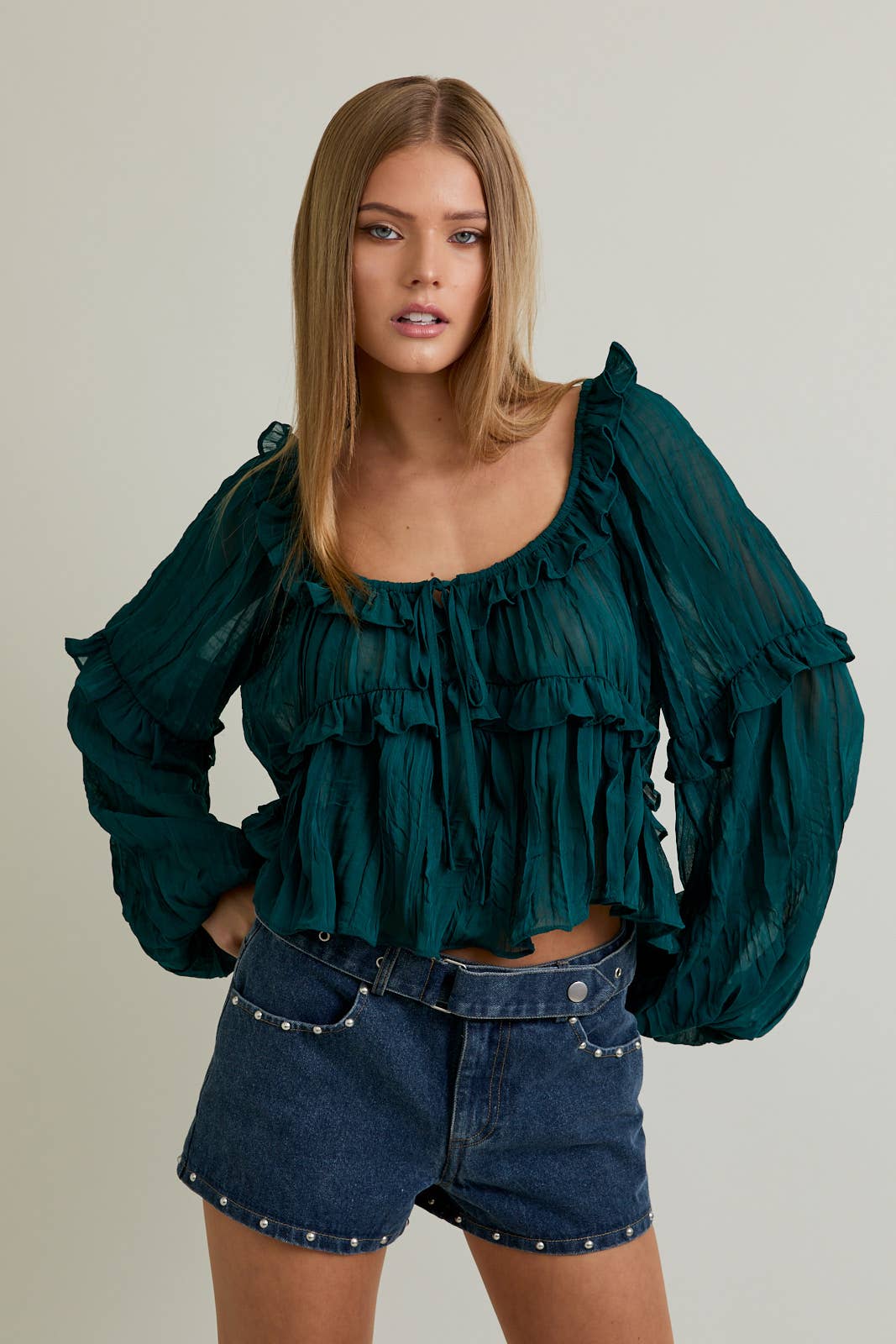 LE LIS - Wholesale Blouse - Women's - SCOOP NECK RUFFLE DETAIL BLOUSE20